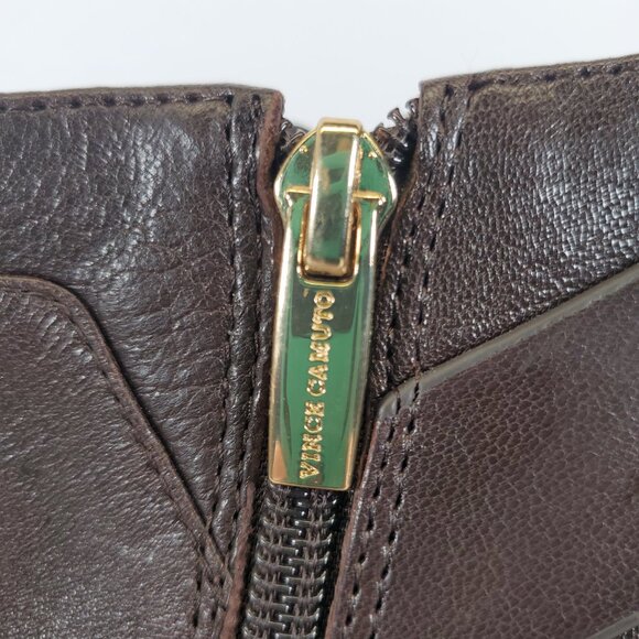 Vince Camuto Dark Brown Leather Stiletto Booties Gold Buckle 9.5M - Picture 5 of 10